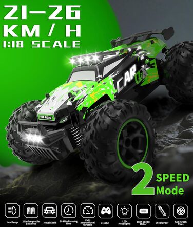 Радіокерований позашляховик Carox 1:18 2.4GHz 25 км/год з підсвічуванням, Monstertruck для гри