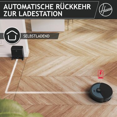 Робот-пилосос Hoover HG4 з функцією вологого прибирання, автоматичною станцією для збору пилу, потужністю 4000 Па, лазерною навігацією, керуванням через додаток, сенсором перешкод і функцією самостійного повернення на станцію, модель HG450HP