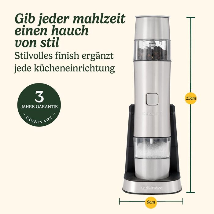 Набір електричних млинків для солі та перцю Cuisinart, акумуляторні, з регулюванням помолу та мірною кришкою, сріблясті