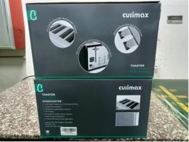 Тостер на 4 скибки CUSIMAX з LED-дисплеєм, чорний нержавійка, 4 широкі відсіки, 2 незалежні панелі керування, 6 рівнів підсмажування, функції скасування, підігріву та розморожування