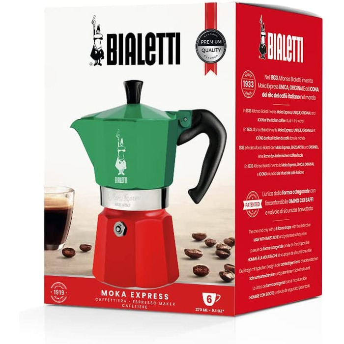 Bialetti Moka Express кавоварка для плити, 6 чашок, алюміній, срібляста, італійська гейзерна кавоварка