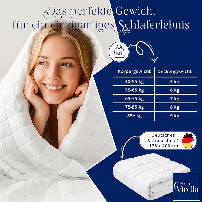 Обтяжувальна ковдра Virella 5 кг, 135x200 см, важка ковдра для сну з 100% бавовни