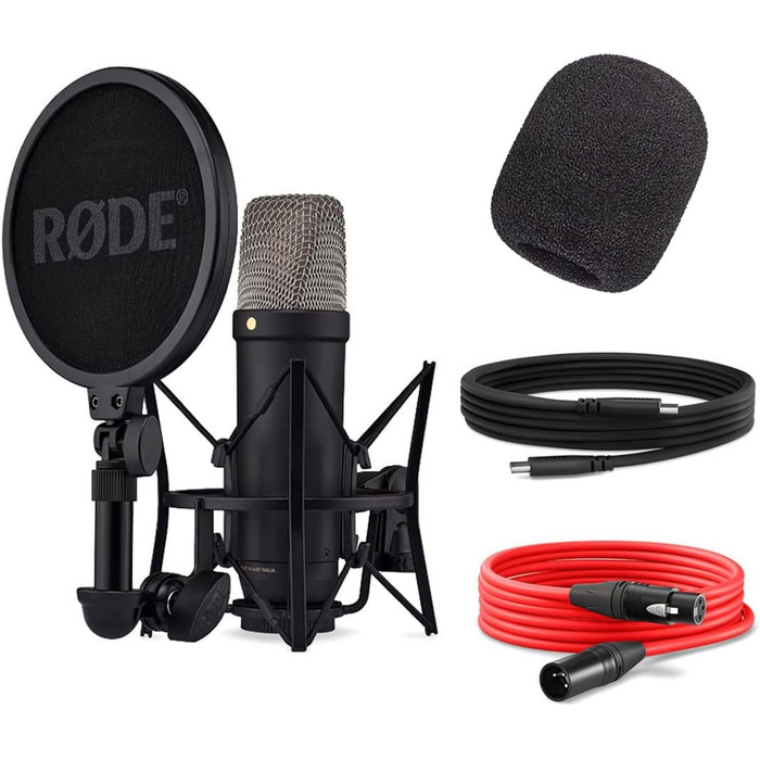 Студійний мікрофон Rode NT1 5-го покоління XLR/USB чорний з поп-фільтром keepdrum WS2