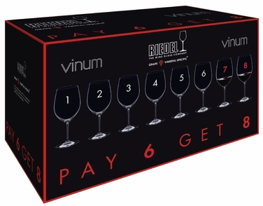 Набір келихів Бордо 610 мл, 6 шт + 2 в подарунок, кришталь, Vinum, Riedel