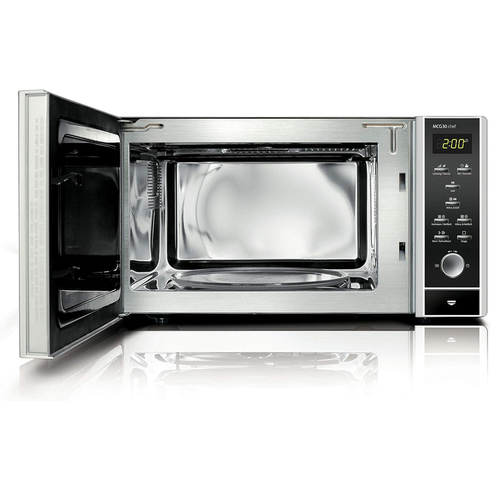 Мікрохвильова піч CASO MCG30 Chef 3-в-1 з грилем і конвекцією, 2200 Вт, 30 л, нержавіюча сталь, духовка, діаметр тарілки 31,5 см