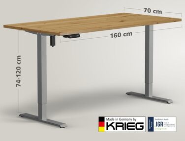 Електричний стіл KRIEG HighDesk SMART з регулюванням висоти - стіл для сидіння та стояння, 160x70 см, срібло/дуб