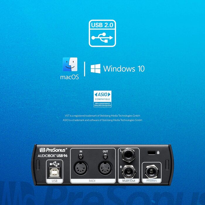 PreSonus AudioBox 96: USB аудіоінтерфейс для запису, стрімінгу та подкастингу (з Studio One Artist, Ableton Live Lite) - Чорний