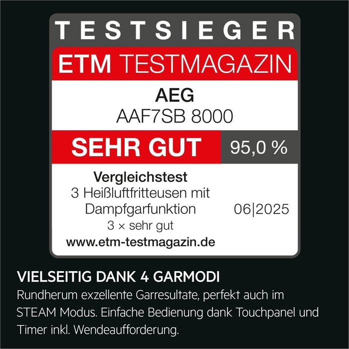 Аерофритюрниця AEG AAF7B Heissluftfritteuse 7000 Serie 8000, 6.9 л, чорна