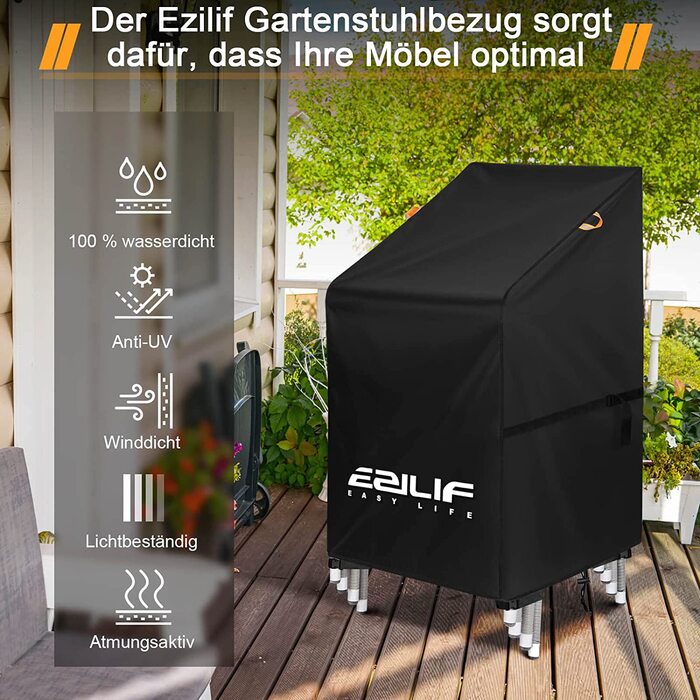 Чохол для садових стільців Ezilif, водонепроникний, зимостійкий, зносостійкий, 420D Оксфорд, з шнурком, 70x70x80/120 см