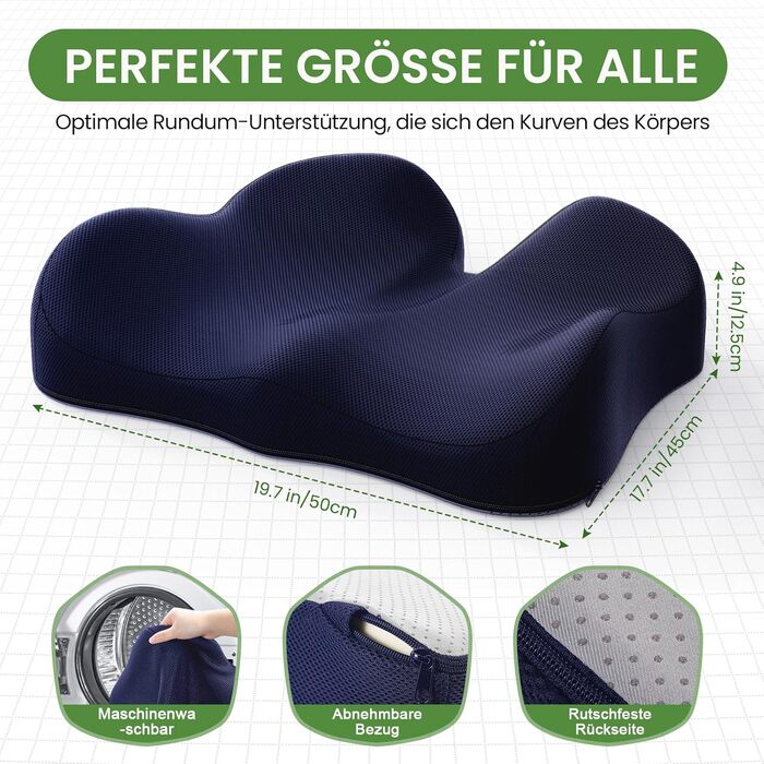 Подушка для сидіння з піни Memory Foam A-Pce: ортопедична подушка для офісного крісла, дому та авто (синя)