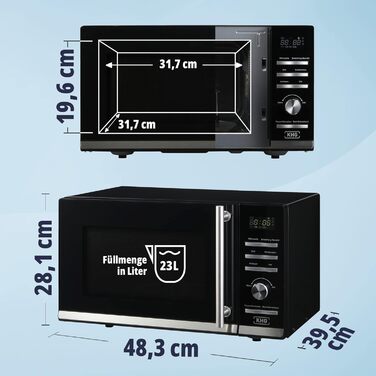 Мікрохвильова піч KHG MW-23.1GS з грилем, 23 л, чорна, метал, 1400 Вт, 9 програм, цифровий дисплей, розморожування, дитячий захист, таймер