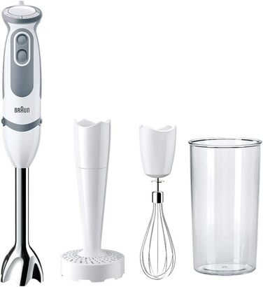 Блендер Braun MultiQuick 5 Vario MQ 5207WH, 1000 Вт, з насадками, нержавіюча сталь, білий/сірий