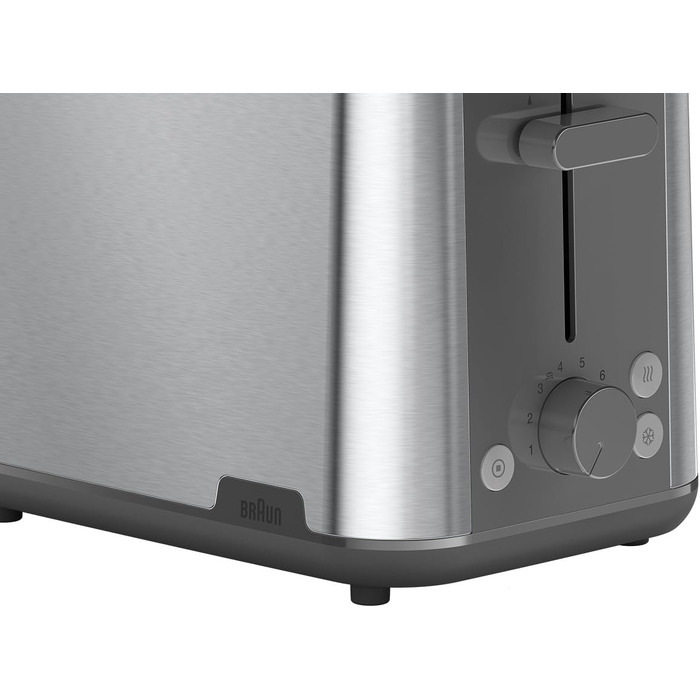 Тостер Braun PurShine HT1510 WH – 2 відділення, 8 режимів підсмажування, розморожування, підігрів, висувний піддон, 900 Вт, сірий