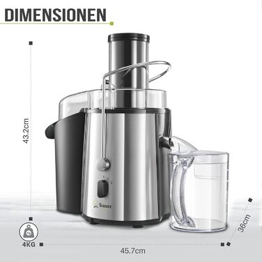 Twinzee електрична соковижималка для овочів і фруктів, 850 Вт, 2 швидкості, великий завантажувальний отвір, антиковзкі ніжки, преміум-якість для здорового харчування