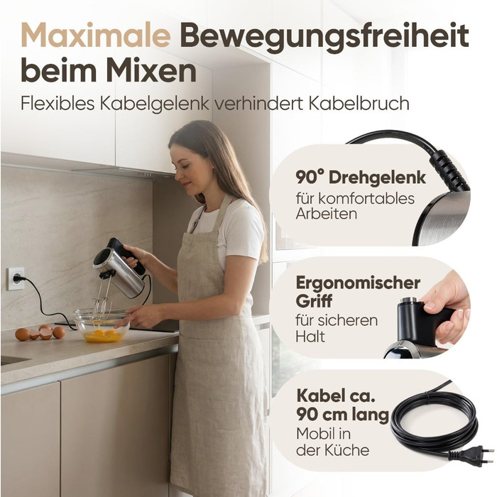 Міксер ручний ProfiCook PC-HM 1335, 400 Вт, 5 швидкостей, турбо-режим, нержавіюча сталь