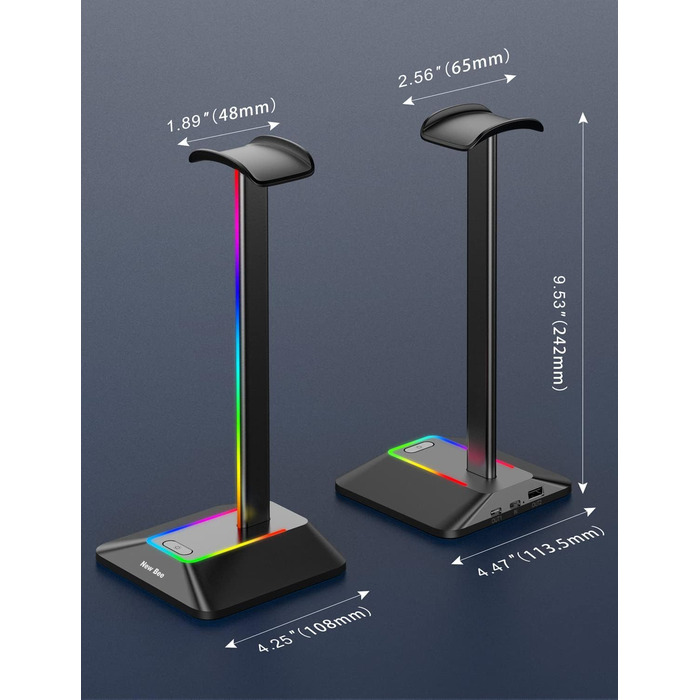 Підставка для навушників New Bee з RGB підсвіткою, USB Type-C зарядкою та передачею даних, універсальний тримач для геймерських навушників, чорний