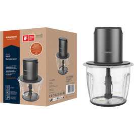 Подрібнювач харчових продуктів Grundig Delisia Novus CH 7140, 500 Вт, 4 леза з цирконієвим покриттям, скляна чаша 1 л, 2 швидкості, антиковзка основа, Dark Inox/Чорний