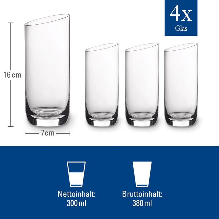 Набір склянок для лонгдрінків Villeroy & Boch NewMoon, 4 шт, 300 мл, прозоре скло, сучасний дизайн