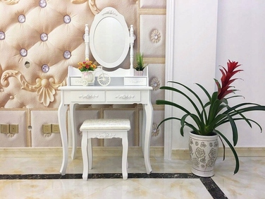 Туалетний столик з дзеркалом та пуфом Care Life, 40 x 75 x 147 см, білий