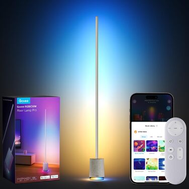 Govee Stehlampe Pro 2100 Лм, RGBIC LED лампа з Bluetooth-колонкою, білий шум, Alexa, 16 млн кольорів, музична синхронізація, сіра, для вітальні