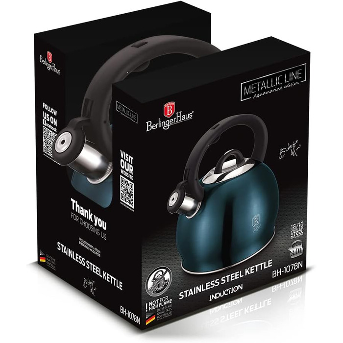 Електрочайник Berlinger Haus Metallic Line Aquamarine Edition, 3,0 л, нержавіюча сталь 18/8, бірюзовий