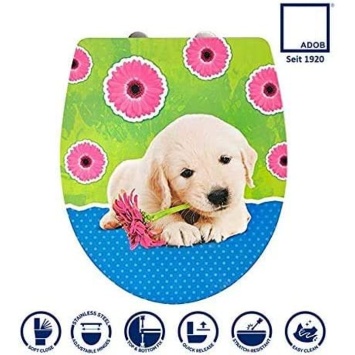 Дитяча кришка для унітазу ADOB Puppy з м'яким закриванням, знімна, дизайн цуценя