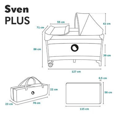 Дитяче ліжечко-манеж Lionelo Sven Plus 4 в 1 з пеленатором, москітною сіткою, бічним входом і сумкою, для дітей від народження до 15 кг, складане