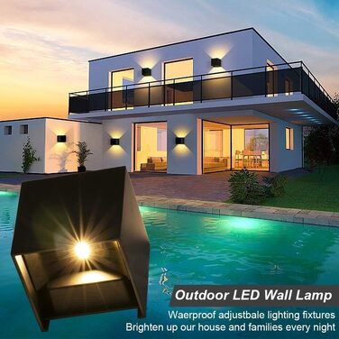 Набір настінних LED світильників ledmo (8 шт), 12W, чорні, тепле біле світло 2700-3000K, двосвітловий (вгору та вниз), IP65 вологозахищені для дому та вулиці