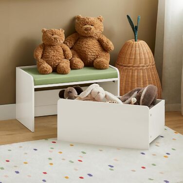 Дитяча іграшкова скриня SoBuy KMB80-W з подушкою, біла, 60x35x34 см