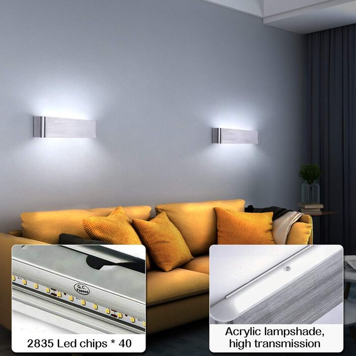Lightsjoy LED настінний світильник 16Вт, сучасний, сріблястий, IP44, світло вгору-вниз, для коридору, спальні, вітальні, сходів, тепле біле світло, 30 см