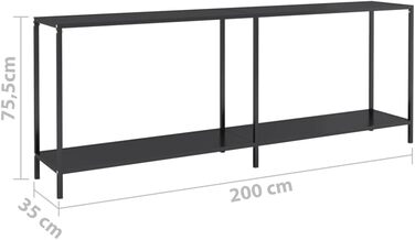 Консольний стіл vidaXL зі скла та сталі, чорний, 200x35x75,5 см – сучасний приставний стіл для коридору, вітальні, з гартованого скла