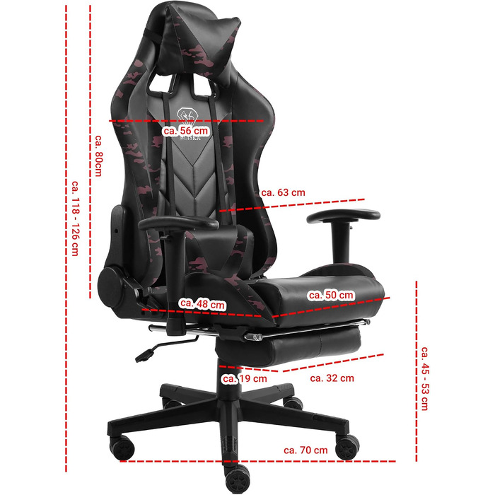 Ігрове крісло Gaming Chair з підставкою для ніг, ергономічними 4D-підлокітниками та регульованою підтримкою спини, офісне крісло для геймерів, колір: Чорний/Мілітарі-Рожевий