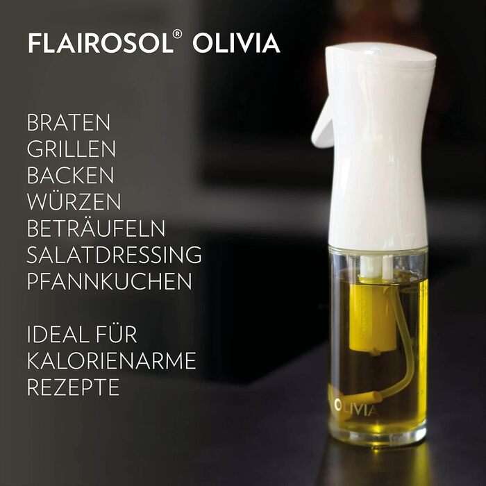 Скляний розпилювач для олії FLAIROSOL OLIVIA 130мл з контролем порцій, золотисті листя — універсальний спрей для готування, салатів, гриля та випічки