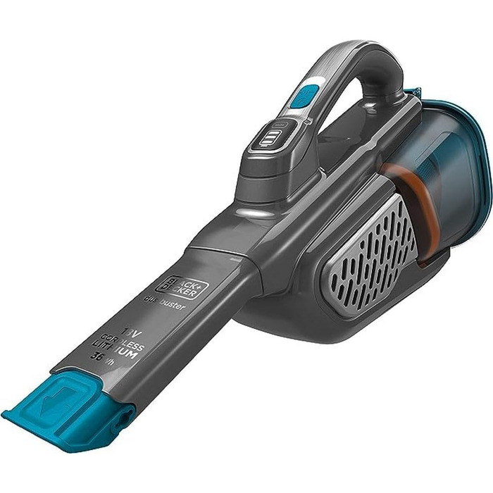 Акумуляторний ручний пилосос BLACK+DECKER Dustbuster Smart Tech 18 В, 36 Вт·год, циклонний, 2 режими, витяжна щілинна насадка, зарядна станція, настінне кріплення, титан/срібло/синій
