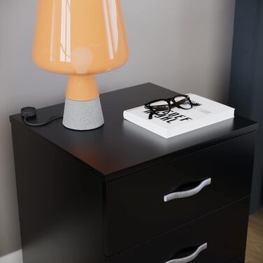 Тумба приліжкова Vida Designs Riano, 3 шухляди, чорна, металеві ручки, антидеформаційна підтримка, спальня