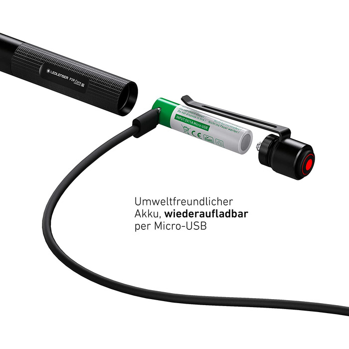 Ліхтарик Ledlenser P2R Core Mini LED, 120 люмен, акумуляторний, фокусування, 3 режими, 65 м, USB-зарядка, кліпса