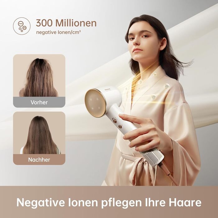 Фен для волосся Dreame Hair Glory Combo, швидка сушка, 110 000 об/хв, потік повітря 70 м/с, іонізація, регулювання температури та швидкості, з дифузором, білий