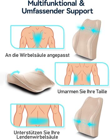Ортопедична подушка для спини Travel Ease з піни Memory Foam, лемденно-крижове підпір'я для офісного крісла, з антистатичним гіпоалергенним чохлом, для правильної осанки (темно-синя)