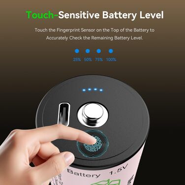 Акумулятори ENEGON Li-Ion C (LR14) 1.5V 7400mWh з USB-C портом для зарядки, фіолетові, 4 шт. в комплекті