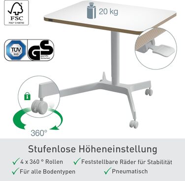 Ергономічний електричний стіл Leitz Ergo Compact 80x60 см для офісу та дому, білий - регульована висота, навантаження до 80 кг, з нагадуванням про зміну положення