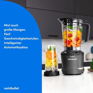 Стаціонарний блендер Nutribullet SmartSense Mixer Combo NBF550DG, 1500Вт, чаша 1.9л та стакани 700/900мл, 5 швидкостей, пульсаційний режим, чорний