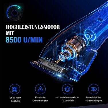 Машинка для стрижки волосся SUPRENT Profi з титановим лезом, Zero-Gap T-Blade, 5 насадок, акумулятор 2500mAh, сірий колір