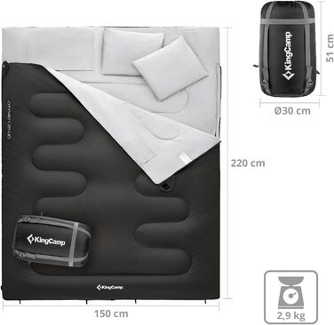 Двомісний спальний мішок KingCamp Oxygen 250 D XL довгий, до -3°C