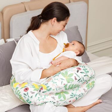 Подушка для годування Momcozy Stillkissen з захисним бордюром - ергономічна подушка для годування та позиціонування з регульованим ремінцем та знімним бавовняним чохлом, Meteoritenschauer (зелений)