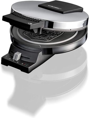 Електрична вафельниця Cloer 285EF з гербом Остфрізланду, для тонких хрустких вафель, 800 Вт, антипригарна хромована поверхня 15 см, регулювання ступеня підсмажування