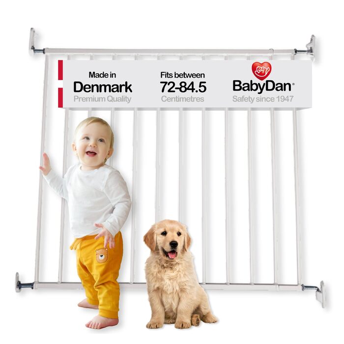 Захисний бар'єр BabyDan Aarhus 72-78.5 см, білий, металевий, для дітей та тварин - Данія