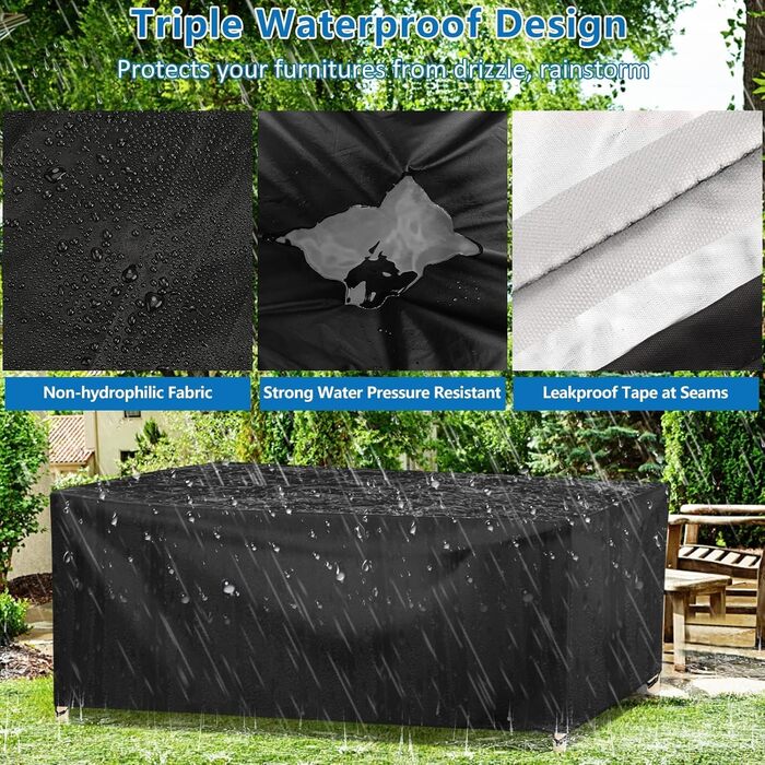 Чохол для садових меблів Wanocean, водонепроникний, 420D Oxford, анти-UV, 160x130x90 см
