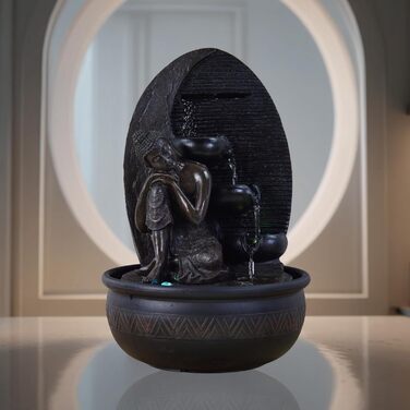 Декоративний фонтан Zen'Light Будда Grace з кольоровою LED-підсвіткою для медитації та релаксації, безшумний насос, знімна скульптура, висота 40 см