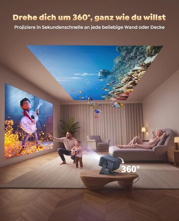 Smart Beamer 4K з Google TV та Bluetooth: LED проєктор для дому та вулиці з автофокусом, HDR10, WiFi, 360° обертання, підтримка HDMI
