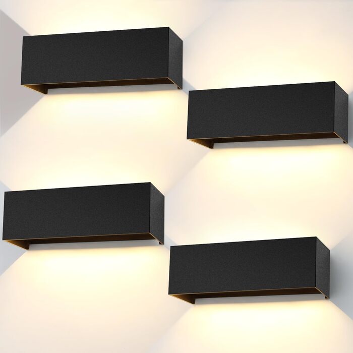 LED настінні світильники ledmo 30W, 4 шт, для внутрішнього та зовнішнього використання, три ряди, регульований кут світла, тепле біле світло 3000K, водонепроникні IP65, чорний колір